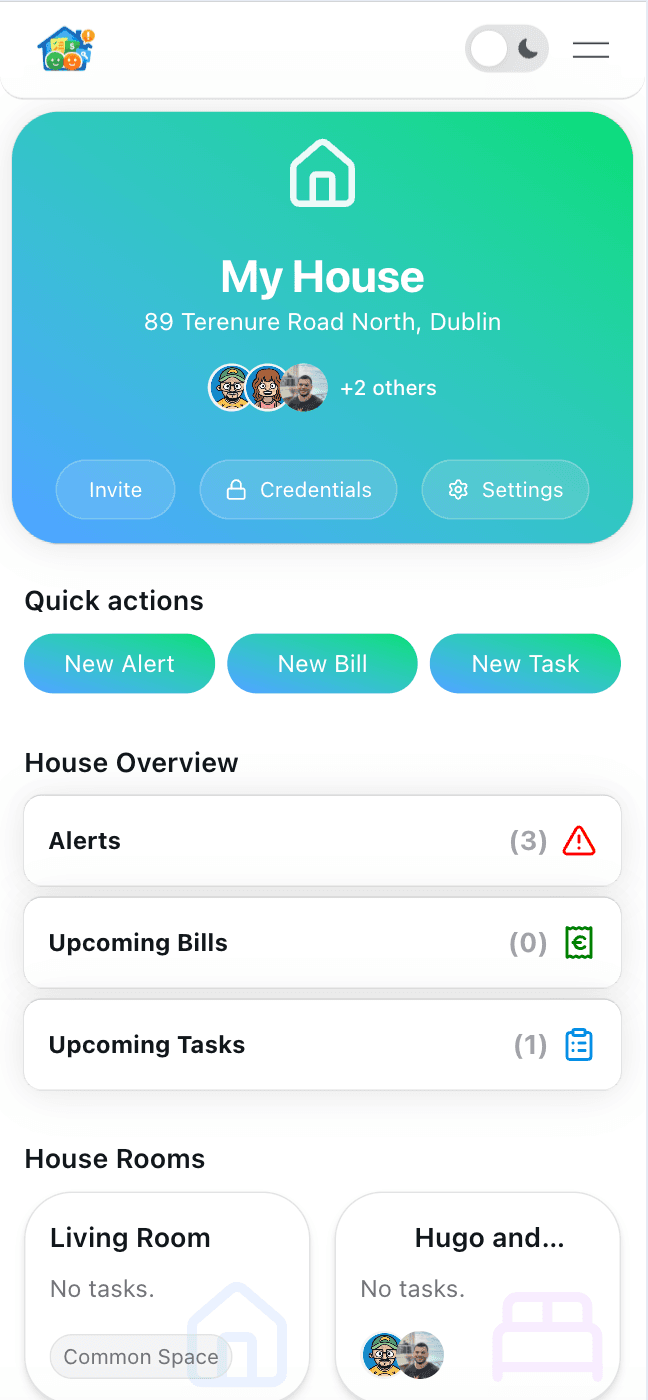 Full-Stack House Organizer Application screenshot 1